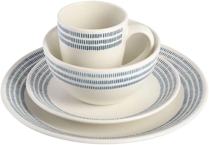 16-Piece Striped Rim Stoneware Dinnerware Set Plate Ceramic Dishes Tableware Set of Plates Dinner Sets