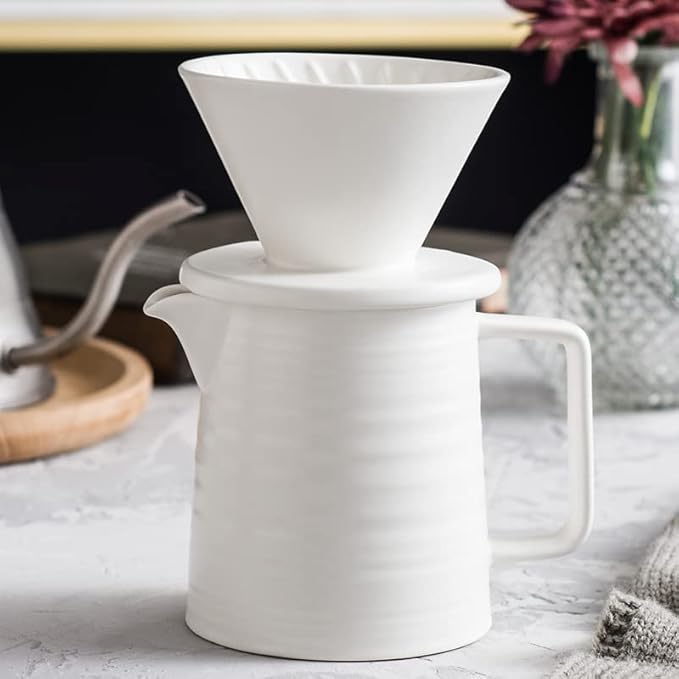Coffee Press Ceramic Dripper 1-2 Cups Drip Filter Pot Pour Over Coffee Maker with Separate Stand for Filte 500ml Pots (Black Filter Set)