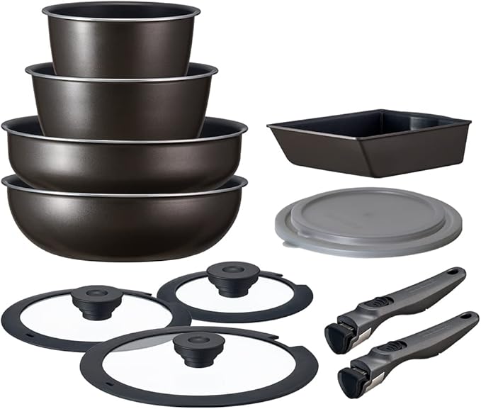 Iris Ohyama EHDC-S12S DIAMOND COAT PAN TERA Frying Pan Set with Removable Handle 12-Piece Set Uses Strongest Non-Stick Coating Deep Frying Pan Set Non-Scorching Rustless 3-Layer Construction