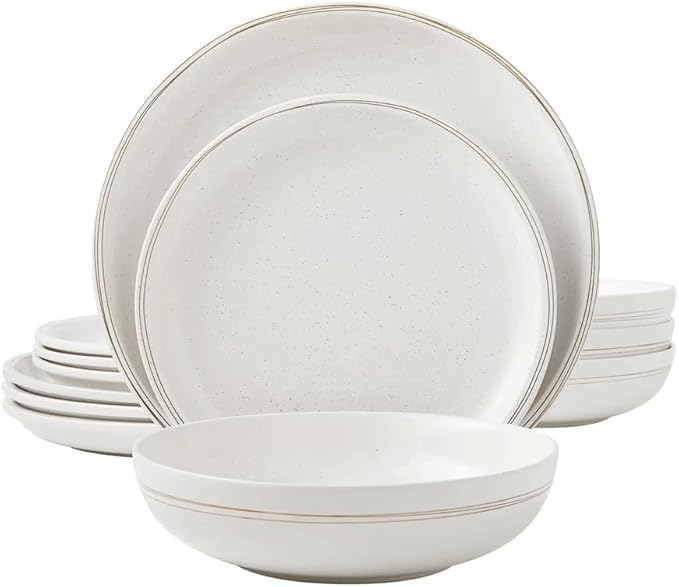 12 Piece Stoneware Dinnerware Dinner Set Plates and Dishes Kitchen Family Dinner Party Dinnerware Set