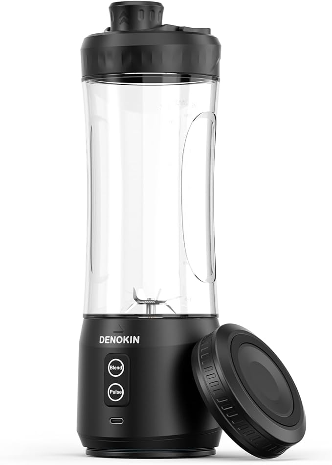 DENOKIN Portable Blender Cordless 20oz Vessel Personal Blender for Shakes &amp Smoothies with On Go Lid &amp Sip Lid Small Mixer for Kitchen Home Travel