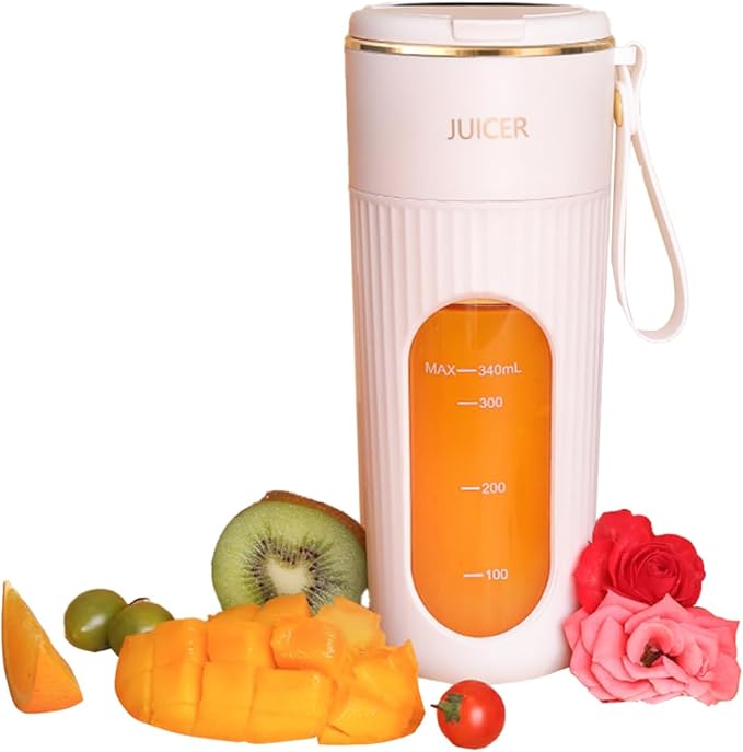 Personal Blender for Smoothies and Shakes12oz Cordless Juice Blender with 14 BladesPortable Juicer Cup with Digital DisplayUSB Rechargeable for Kitchen Office Gym Travel (White)