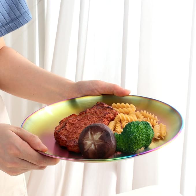 28-Piece Rainbow Dinnerware Set for 4 Stainless Steel Dinner Plate Set Service for 4 Silverware Set with Coffee Cups