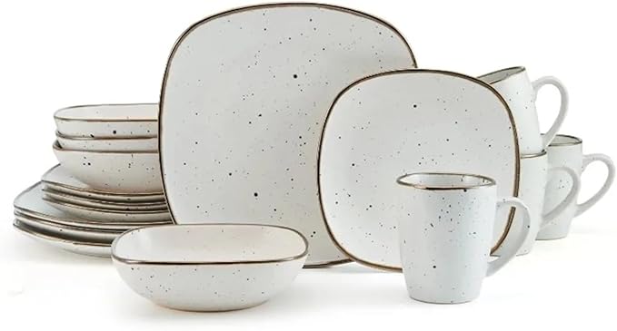 16-pieces Dinnerware Sets Ceramic Dish Set Plates and Bowls for 4 Stackble Bowl Snd Plate