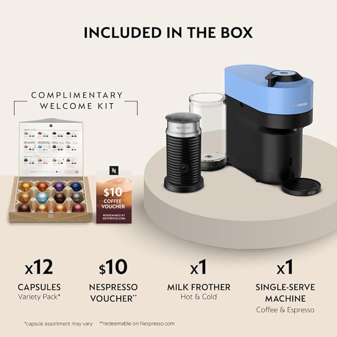 Nespresso Vertuo Pop+ Coffee and Espresso Machine by De'Longhi with Aeroccino Milk Frother Pacific Blue