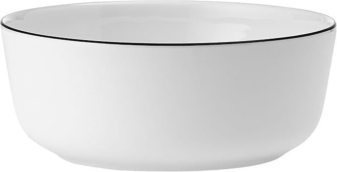 Mikasa Samantha 12 Piece Bone China Dinnerware Plate and Bowl Set Service for 4 Black Banded Rim Chip-Resistant Lightweight Durable White
