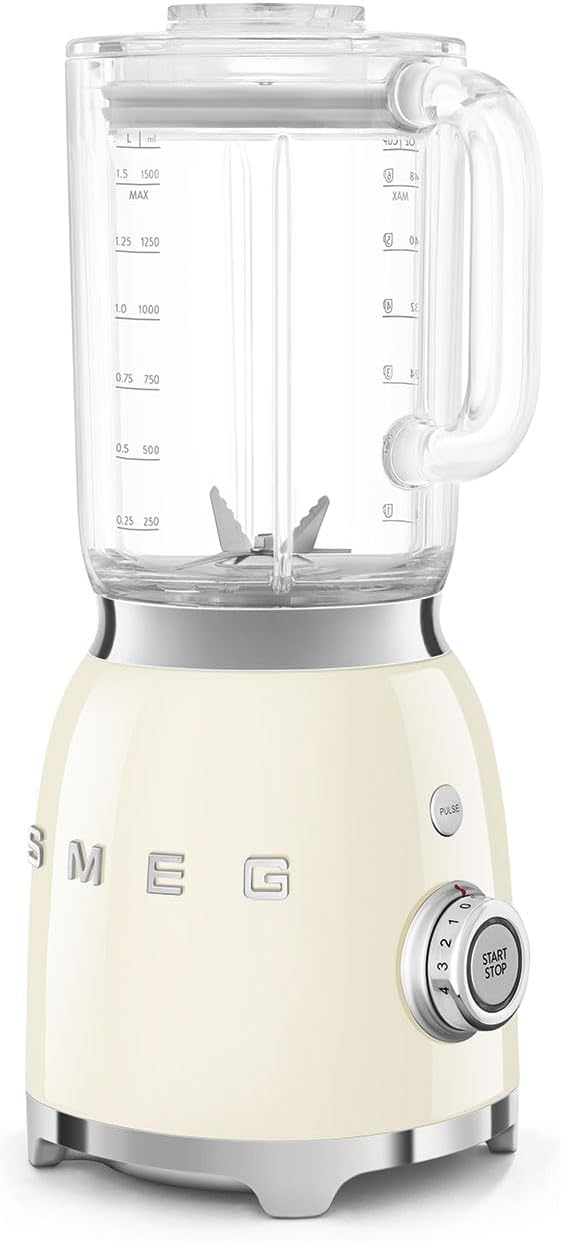 SMEG BLF03 Retro Style Blender – 600W Countertop Blender with 48 oz BPA-Free Jug 3 Speeds + Pulse Ice Crush &amp Smoothie Functions – 50s-Inspired Design-Cream