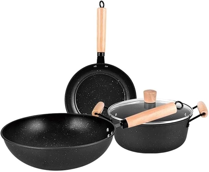 Kitchen s 3pcs Wok Frying Pan Saucepan with Lid Pots Pans Set Maifan Stone Nonstick Egg Pan Cooking Tools Cooking Set Cooking Pots(