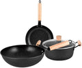 RUVOO Cookware Set Pots and Pans 3pcs Cookware Set Wok Frying Pan Saucepan with Lid Pots Pans Set Maifan Stone Nonstick Egg Pan Cooking Tools Kitchen Cooking Set