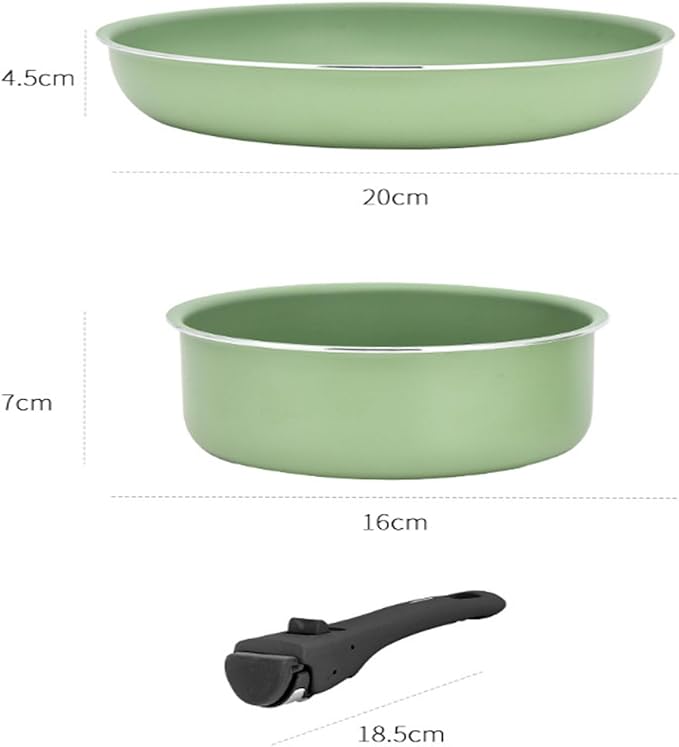 Pots and Pans Set with Detachable Handle 3-Piece Kitchen Cookware Set Non Stick Frying Pans for All Stoves Stackable Cookware Set for Camping Dishwasher Safe Green