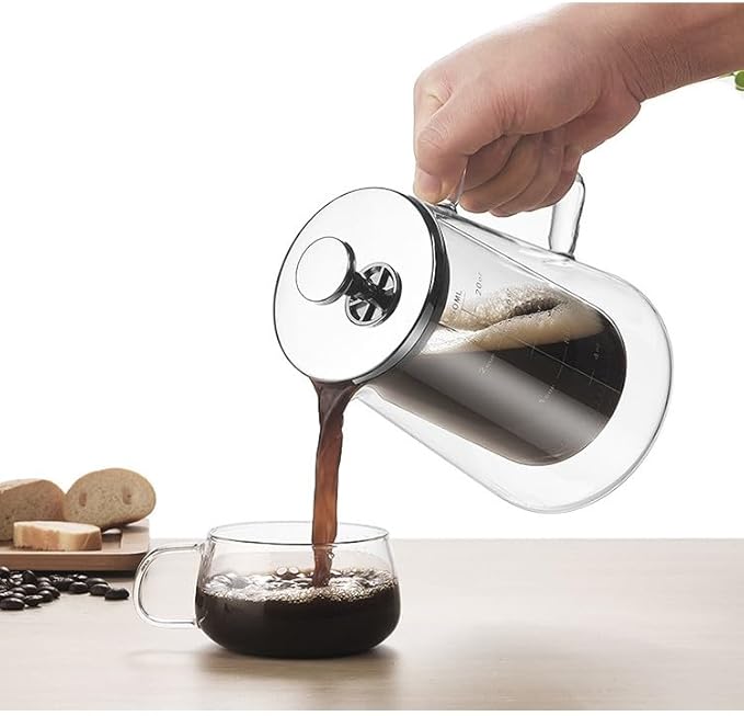 Vortex XLYTB650 Premium Double Layer French Press Coffee Maker - 650ml Heat Resistant Borosilicate Glass Pot Stainless Steel Plunger for 2-3 Cups Elegant Home Office Brew