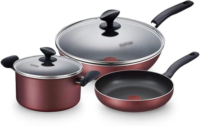 3Pcs Cookware Set Non-Stick Cookware Frying Pan Cooking Pot &amp Pan Saucepan with Glass Lid