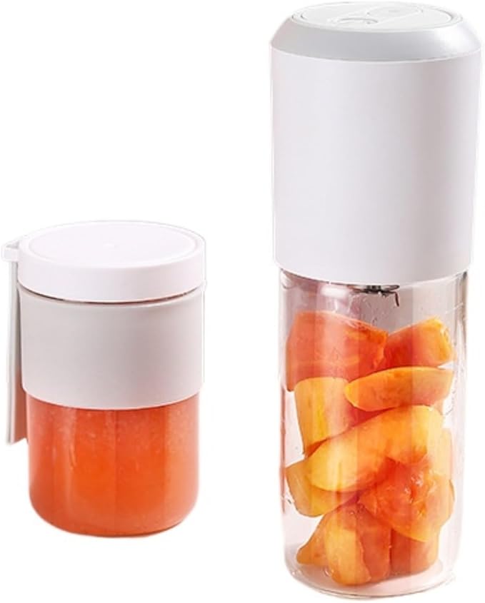400ml glass juicer | 1500mAh long battery life 40s fresh juice | 304 steel blade with six blades for crushing ice | portable for home office and outdoor use (White2)