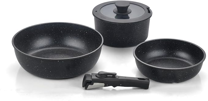 Multifunctional Nonstick Pots And Pans Practical Dishwasher Safe Cookware With Detachable Handle Kitchen Cooking Set