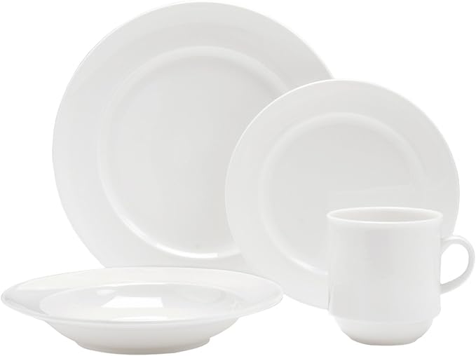 Fortessa Fortaluxe SuperWhite Vitrified China Dinnerware Cassia 16-Piece Place Setting Service for 4