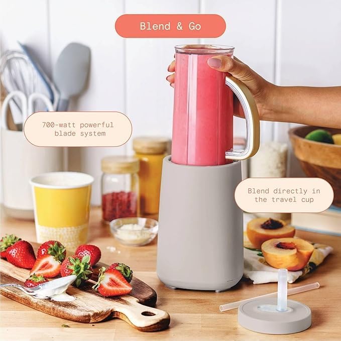 Personal Blender 12-Piece Set 240W Power BPA-Free Dishwasher Safe with Travel Cup and Grinding Blade (Porcini Taupe)
