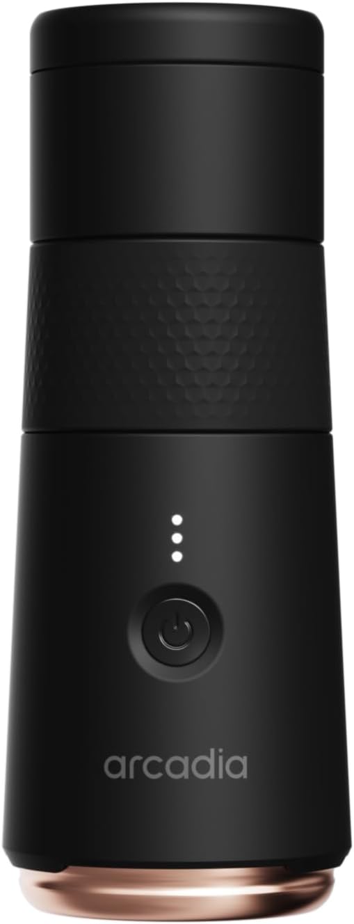 Arcadia Go Rechargeable Portable Turkish Coffee Maker – USB-C Powered Compact &amp Cordless Ideal for Outdoors Travel Camping Office &amp Home Brewing (Night Black)