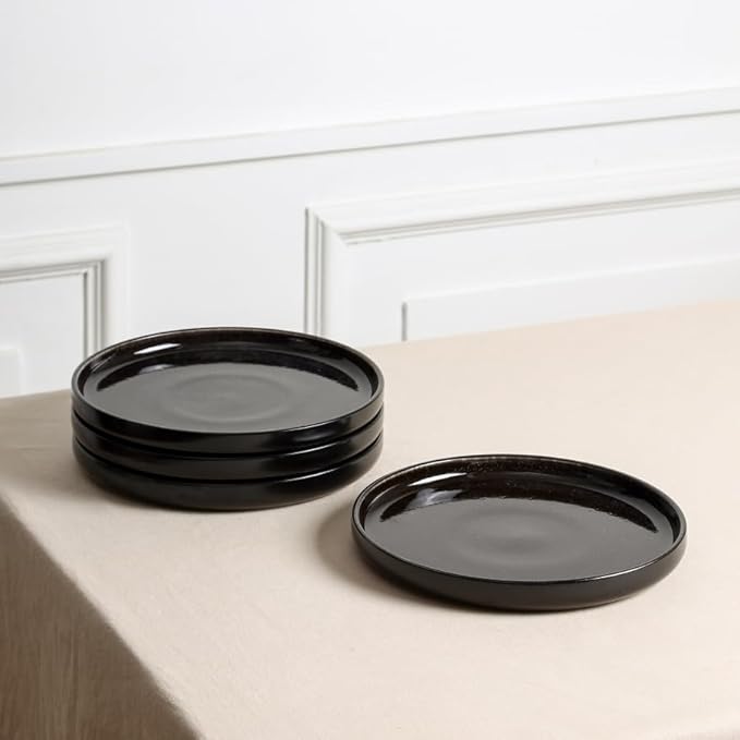 Stone Lain Lagoon 24-Piece Dinnerware Set Stoneware Plates and Bowls set Microwave and Dishwasher Safe Dish Set for 8 Black