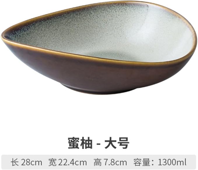 Thcbme 日式异形陶瓷甜品碗沙拉碗三角形碗芋圆碗汤碗酒店餐具/birthday plates Lounge Round Reactive Glaze Stoneware Dinnerware Set/10.75三角碗（蜜柚色）