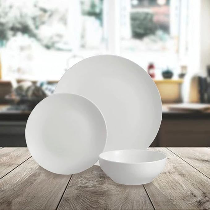 SEDLAV Glazed White Stoneware Dinnerware 1 Set of 12 Pieces