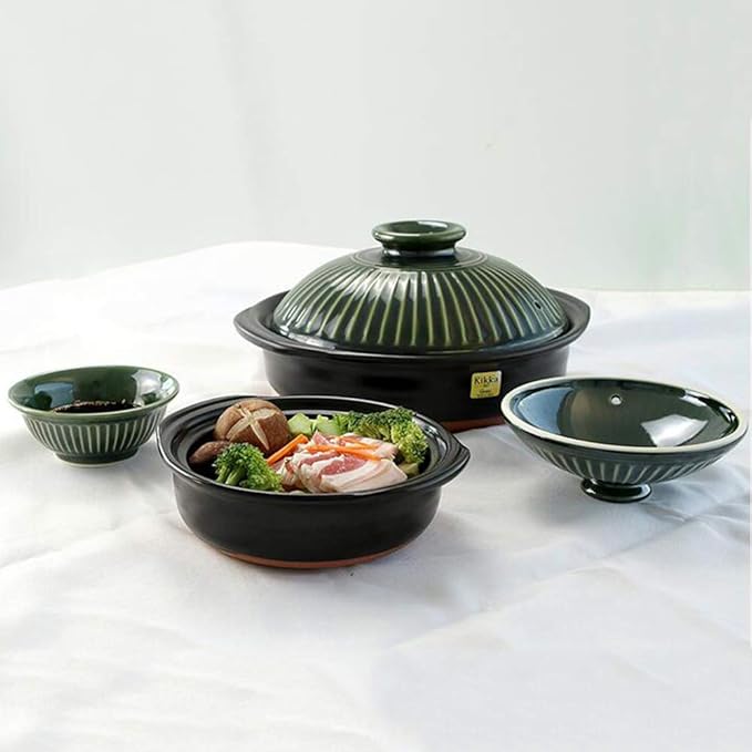 Pots Set Japanese Hot PotClay Rice CookerRound Ceramic CasseroleHeat-Resistant Earthenware Rice PotSlow Stew PotStovetop Ceramic CookwareStockpot