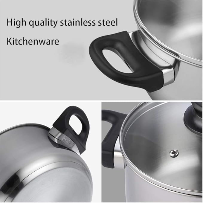 Cookware Set3-Piece Stainless Steel Pot &amp Pan SetsSaucepan Casserole Milk Pot Gourmet Making Pan with Glass LidSturdy and Comfortable HandleSuitable for Multiple