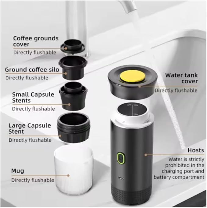 caveman Portable Wireless Electric Espresso Coffee Machine For Travel &ampCar &ampHome Camping Coffee Maker 3-in-1 Capsule Powder Coffee Maker