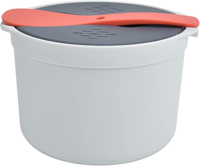 Rengue Microwave Rice Cooker Grade PP Material Includes Rice Spoon Lid Strainer Steaming Pot 7.3x7.3x5.1 Inch Microwave Cooker 2L Capacity Food Nan Household Appliances (Orange)