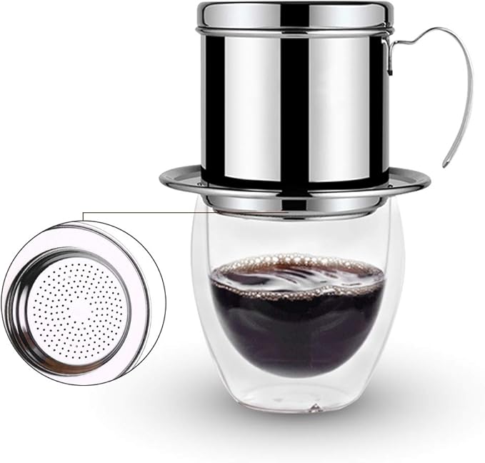 TOPINCN Vietnamese Coffee Drip Filter Stainless Steel Pour Over Coffee Maker Portable Coffee Drip Brewer for Home Office Travel (Silver)