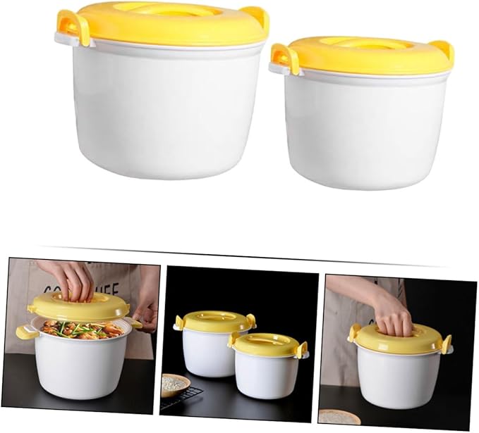 Unomor 2pcs Microwave Rice Cooker Set Food Steamer Pot with Locking Handles Large Capacity Insulated Containers for Cooking Rice Vegetables and More Plastic