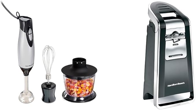 Hamilton Beach 4-in-1 Electric Immersion Hand Blender with Handheld Blending Stick Whisk + 3-Cup Food &amp (76606ZA) Smooth Touch Electric Automatic Can Opener with Easy Push Down Lever