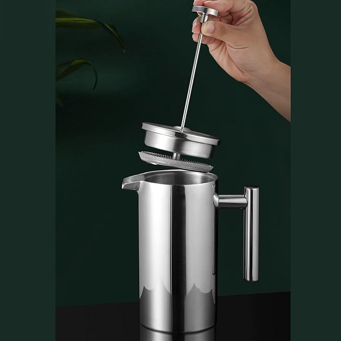 French Press Stainless Steel Coffee Maker Double Layer Insulation Coffee Press for Home Outdoor Camping Travel Nice Gift for Coffee Lover(800ML)