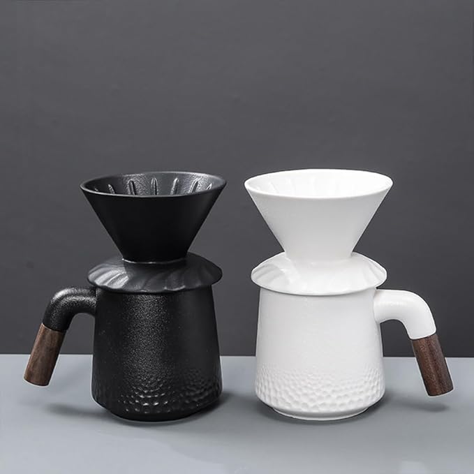 Handmade Black Pour Over Coffee Maker Set Ceramic Coffee Dripper Brewer Heat Resistant Coffee Pot Decanter ACM01W