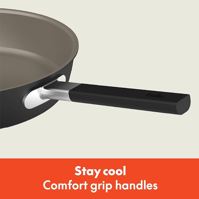 bella 9 Piece Ceramic Nonstick Cookware Set Fits-anywhere™ Kitchenware w EverGood™ Coating Dishwasher &amp Oven Safe All Stovetops Compatible Stackable Design Cool Touch Handles Black