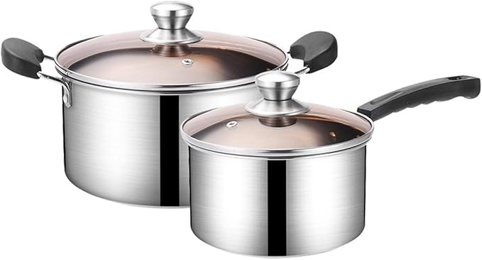 Pot and Pan Set 2 Piece Cookware Set Stainless Steel Pot and Pan Set Kitchen Pot and Pan Set Multifunctional Stainless Steel Cookware for Home Kitchen Restaurant/329 (Color : Brown Cover Size : 6.7*5