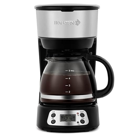 Holstein Housewares 5-Cup Programmable Coffee Maker 25oz Drip Coffee Machine with Auto Brew Timer Pause &amp Serve Compact Design – Perfect for Home Office &amp Dorm Use Black