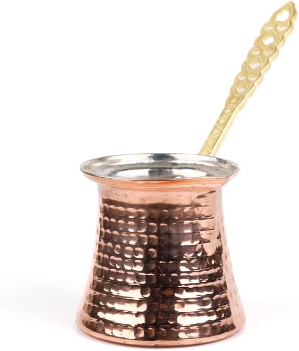 Copper Coffee Pot Hammered 1 Person Mini Traditional Turkish Coffee Maker with Handle for Home Kitchen Use Beige - Beige One Size