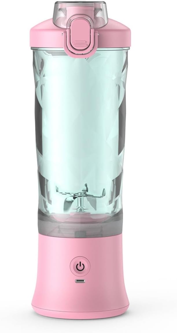 Portable Blender 600ml Personal Size Juicer Machine Smoothie Blender with Six Blades USB Rechargeable Juicer Cup for Travel Gym Outdoors and Home (pink)