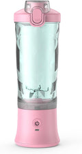 Portable Blender 600ml Personal Size Juicer Machine Smoothie Blender with Six Blades USB Rechargeable Juicer Cup for Travel Gym Outdoors and Home (pink)