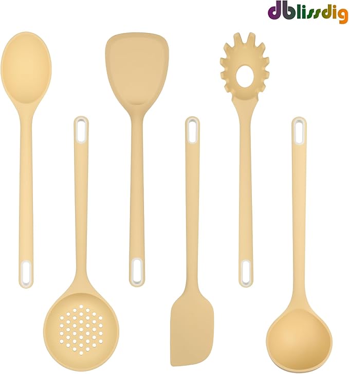 Silicone Kitchen Cooking Utensils Set of 6 Non-Stick Food Grade Silicone Cooking Utensils Set Heat Resistant Non-Toxic Ergonomic Designed Dishwasher Safe Kitchen Utensils for Nonstick Cookware