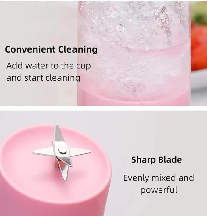 Portable Electric Juicer Bottle | Mini Blender for Fresh Juice Smoothies | Personal Blender with 6 Blades | Wireless Rechargeable Travel Blender Milkshakes Juicer for Home Sports Outdoors (White)