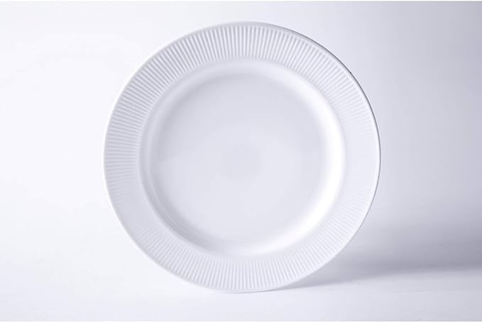 12-Piece Break-Resistant White Opal Glass Dinnerware Set – Modern Dinnerware with Embossed Stripe Design Microwave &amp Dishwasher Safe