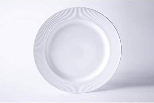 12-Piece Break-Resistant White Opal Glass Dinnerware Set – Modern Dinnerware with Embossed Stripe Design Microwave &amp Dishwasher Safe