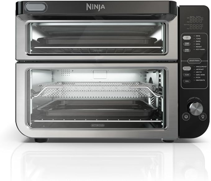 Ninja DCT401 12-in-1 Double Oven with FlexDoor FlavorSeal &amp Smart Finish Rapid Top Convection and Air Fry Bottom  Bake Roast Toast Air Fry Pizza and More Stainless Steel
