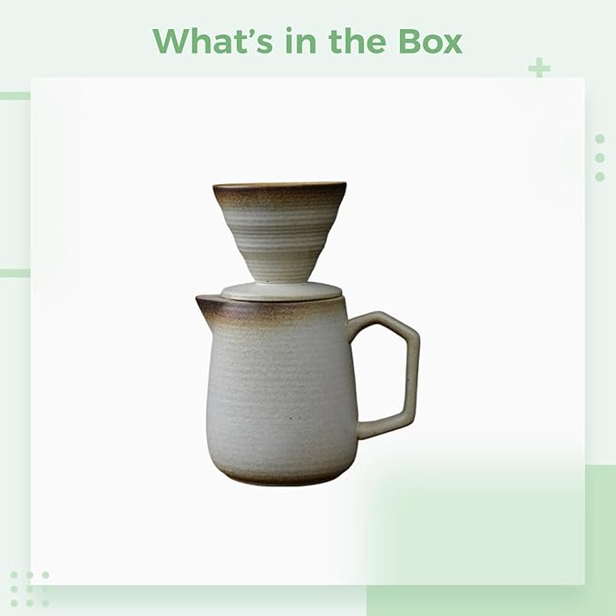 Stone Ceramic Pour Over Coffee Maker Beige 20 Fl Oz Capacity 3.5 In Filter Cup Vintage Style Enhances Flavor