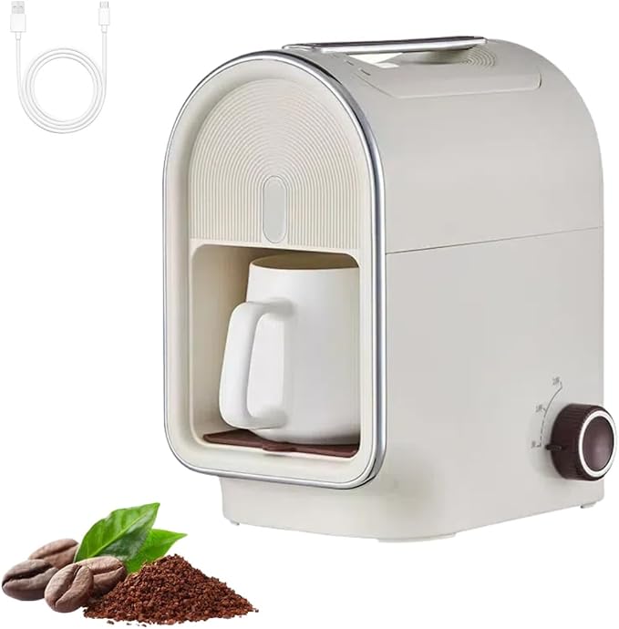 Single Serve Coffee MakerMini Drip Coffee Machine for Grounds with Reusable Filter &amp Ceramic Cup 5-8oz Pour Over Coffee Maker for Travel RV Truck Office Home