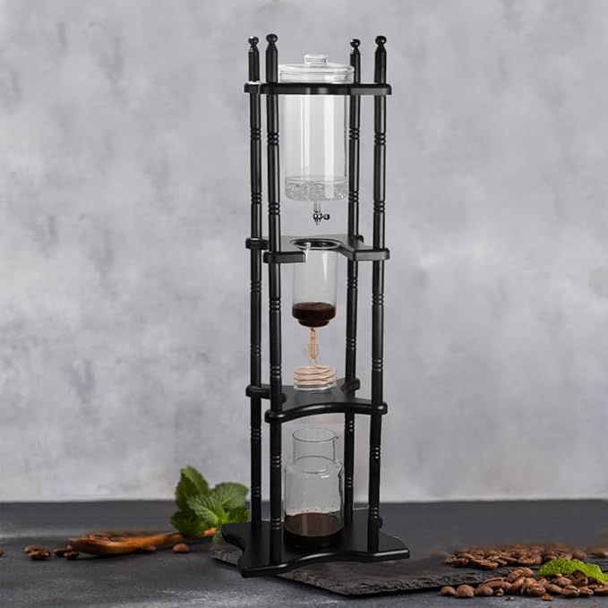 Iced Cold Brew Drip Tower Black Ice Coffee Machine Large Capacity Cold Brew Coffee Tower Cold Brew Drip Tower 84.54ounces (Black)