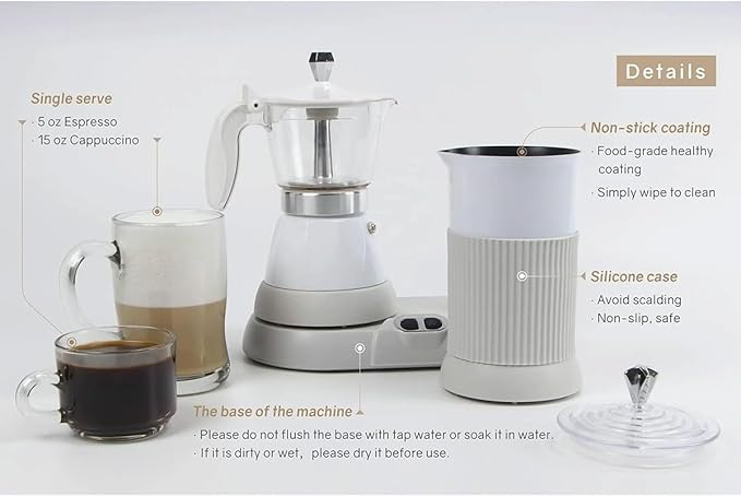 Electric Espresso Coffee Maker With Milk Frother And Steamer 11.8 Oz Household Mini Automatic Milk Foaming Machine 55~60°C Intelligent Temperature Control