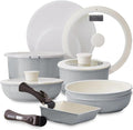 Iris Ohyama CCRC-14S Frying Pan with Removable Handle Heat Conductive Frying Pan Set 14-Piece Set Crushing Ceramic Color Pan Comfortable to Use After Cooking Ready to Use As It Is For Your Table