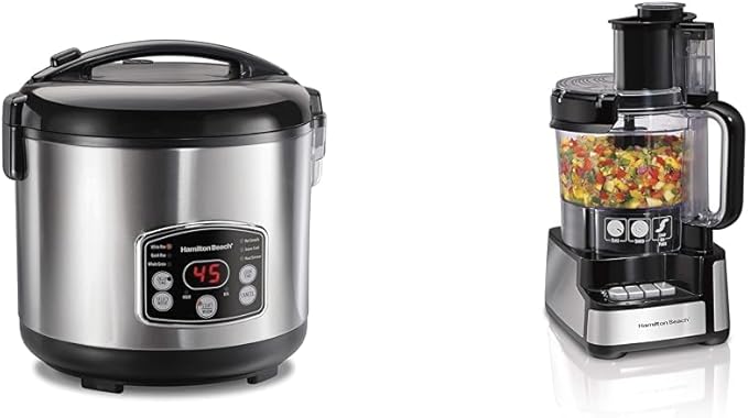 Hamilton Beach 14-Cup Digital Rice Cooker Steamer &amp 12-Cup Stack &amp Snap Food Processor Bundle (37548 70725A)